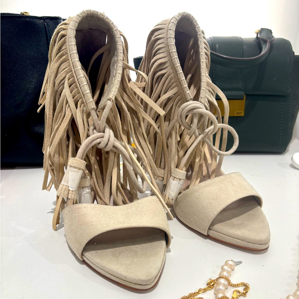 Zara Suede Fringe Dress Heels